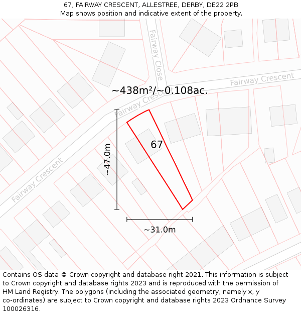 67, FAIRWAY CRESCENT, ALLESTREE, DERBY, DE22 2PB: Plot and title map