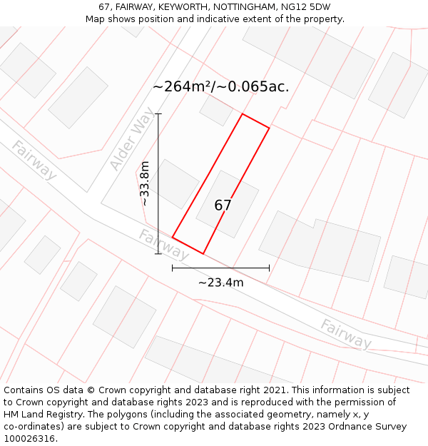 67, FAIRWAY, KEYWORTH, NOTTINGHAM, NG12 5DW: Plot and title map