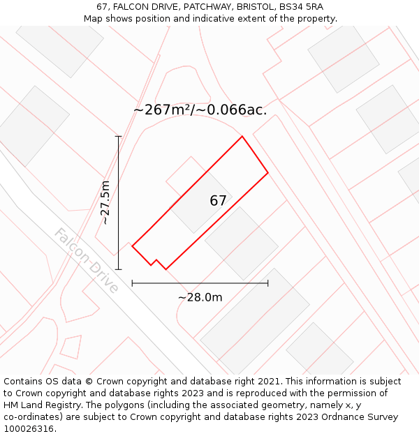 67, FALCON DRIVE, PATCHWAY, BRISTOL, BS34 5RA: Plot and title map