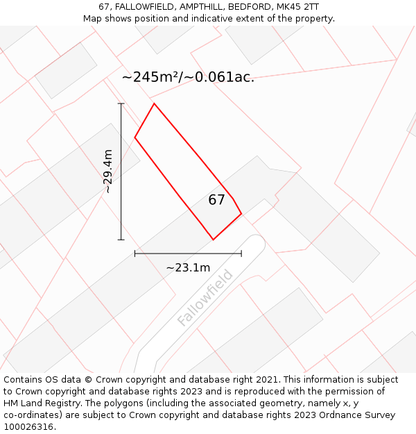 67, FALLOWFIELD, AMPTHILL, BEDFORD, MK45 2TT: Plot and title map