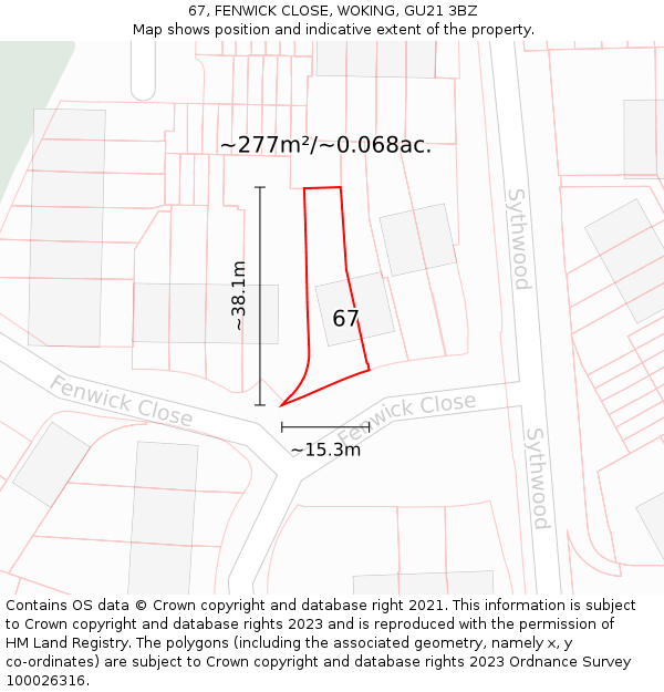 67, FENWICK CLOSE, WOKING, GU21 3BZ: Plot and title map