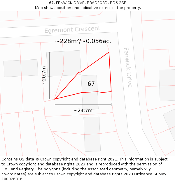 67, FENWICK DRIVE, BRADFORD, BD6 2SB: Plot and title map