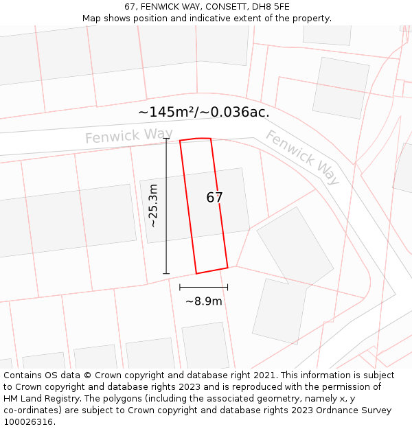67, FENWICK WAY, CONSETT, DH8 5FE: Plot and title map