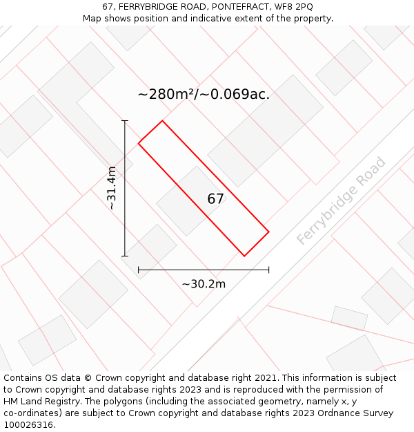 67, FERRYBRIDGE ROAD, PONTEFRACT, WF8 2PQ: Plot and title map