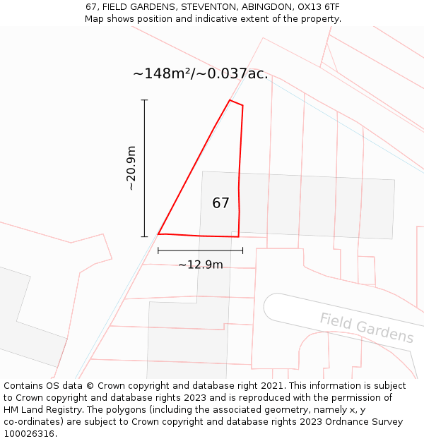 67, FIELD GARDENS, STEVENTON, ABINGDON, OX13 6TF: Plot and title map