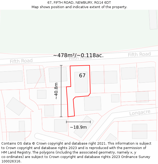 67, FIFTH ROAD, NEWBURY, RG14 6DT: Plot and title map