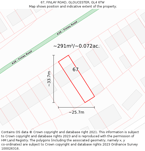 67, FINLAY ROAD, GLOUCESTER, GL4 6TW: Plot and title map