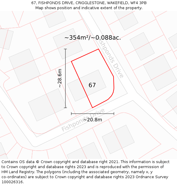 67, FISHPONDS DRIVE, CRIGGLESTONE, WAKEFIELD, WF4 3PB: Plot and title map