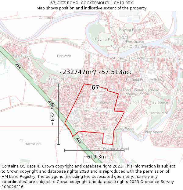 67, FITZ ROAD, COCKERMOUTH, CA13 0BX: Plot and title map