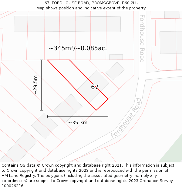 67, FORDHOUSE ROAD, BROMSGROVE, B60 2LU: Plot and title map