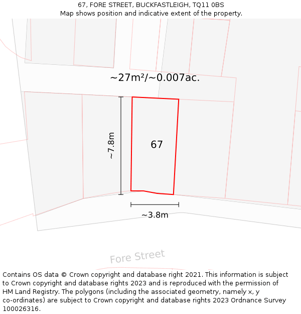 67, FORE STREET, BUCKFASTLEIGH, TQ11 0BS: Plot and title map