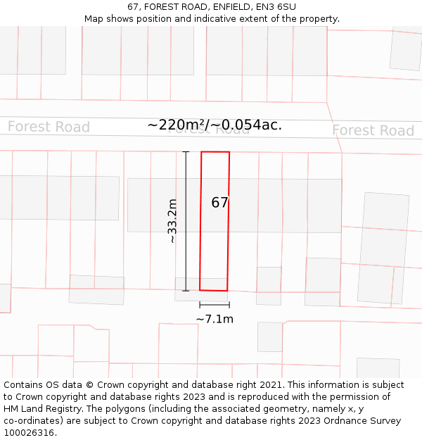 67, FOREST ROAD, ENFIELD, EN3 6SU: Plot and title map