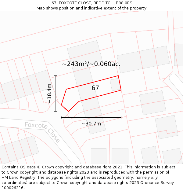 67, FOXCOTE CLOSE, REDDITCH, B98 0PS: Plot and title map