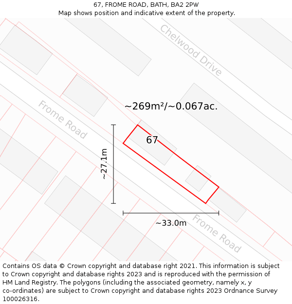 67, FROME ROAD, BATH, BA2 2PW: Plot and title map