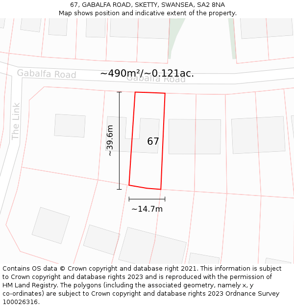67, GABALFA ROAD, SKETTY, SWANSEA, SA2 8NA: Plot and title map