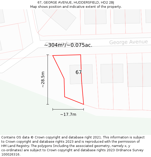 67, GEORGE AVENUE, HUDDERSFIELD, HD2 2BJ: Plot and title map