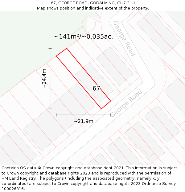 67, GEORGE ROAD, GODALMING, GU7 3LU: Plot and title map