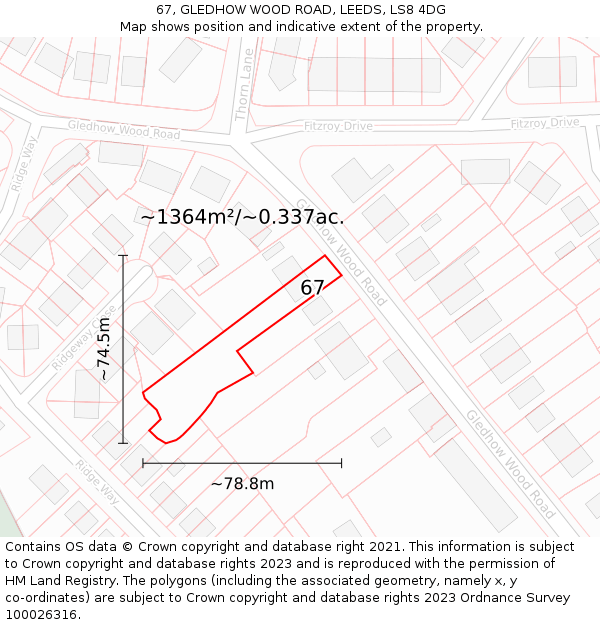 67, GLEDHOW WOOD ROAD, LEEDS, LS8 4DG: Plot and title map