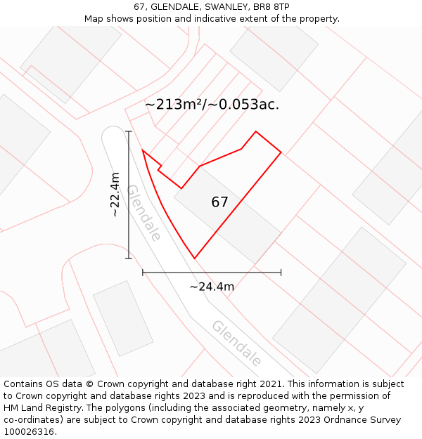 67, GLENDALE, SWANLEY, BR8 8TP: Plot and title map
