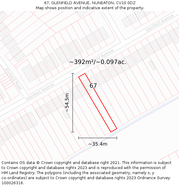 67, GLENFIELD AVENUE, NUNEATON, CV10 0DZ: Plot and title map