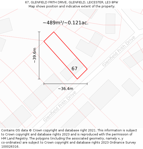 67, GLENFIELD FRITH DRIVE, GLENFIELD, LEICESTER, LE3 8PW: Plot and title map