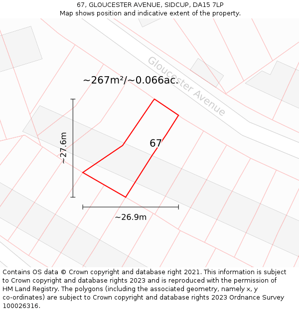 67, GLOUCESTER AVENUE, SIDCUP, DA15 7LP: Plot and title map
