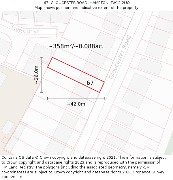 67, GLOUCESTER ROAD, HAMPTON, TW12 2UQ: Plot and title map