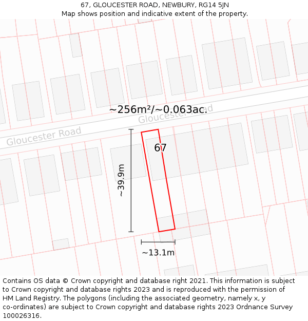67, GLOUCESTER ROAD, NEWBURY, RG14 5JN: Plot and title map