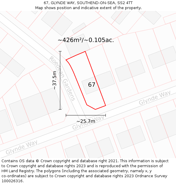 67, GLYNDE WAY, SOUTHEND-ON-SEA, SS2 4TT: Plot and title map