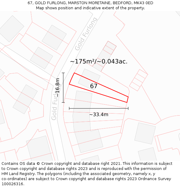 67, GOLD FURLONG, MARSTON MORETAINE, BEDFORD, MK43 0ED: Plot and title map