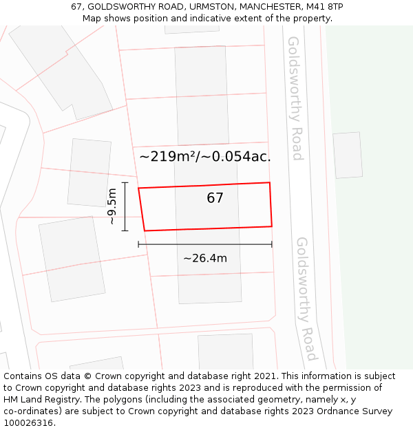 67, GOLDSWORTHY ROAD, URMSTON, MANCHESTER, M41 8TP: Plot and title map