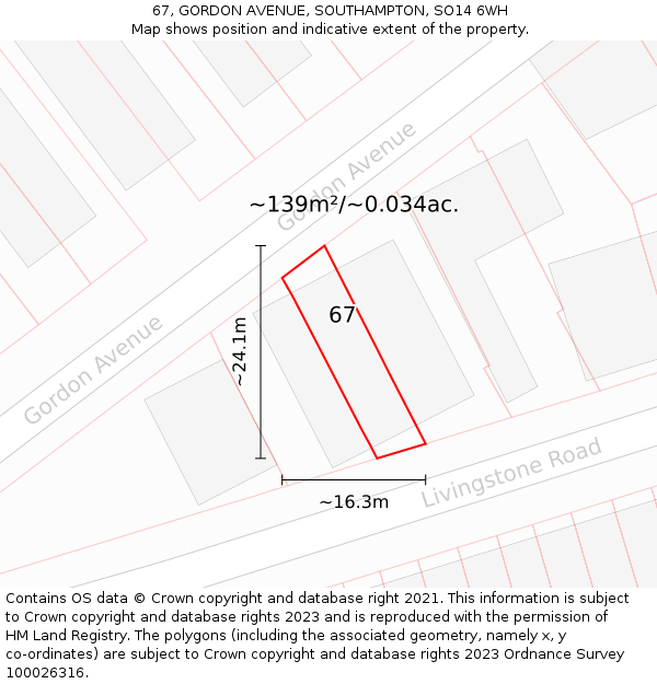 67, GORDON AVENUE, SOUTHAMPTON, SO14 6WH: Plot and title map
