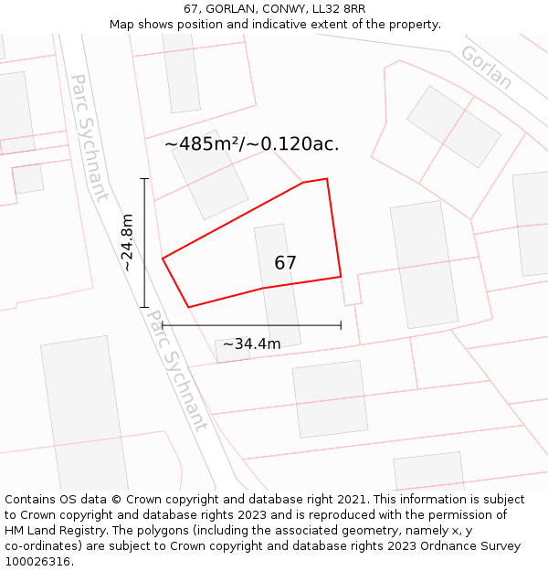 67, GORLAN, CONWY, LL32 8RR: Plot and title map