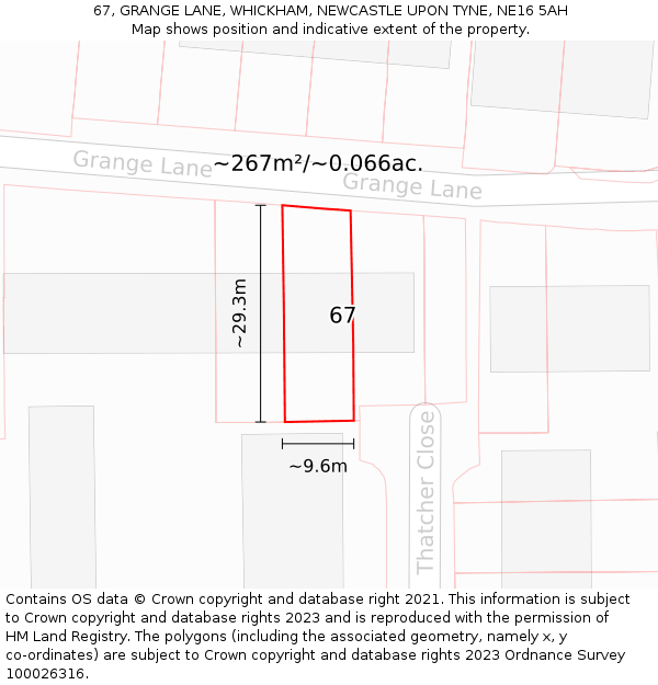 67, GRANGE LANE, WHICKHAM, NEWCASTLE UPON TYNE, NE16 5AH: Plot and title map
