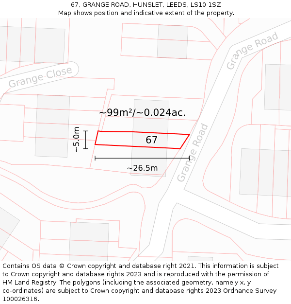 67, GRANGE ROAD, HUNSLET, LEEDS, LS10 1SZ: Plot and title map