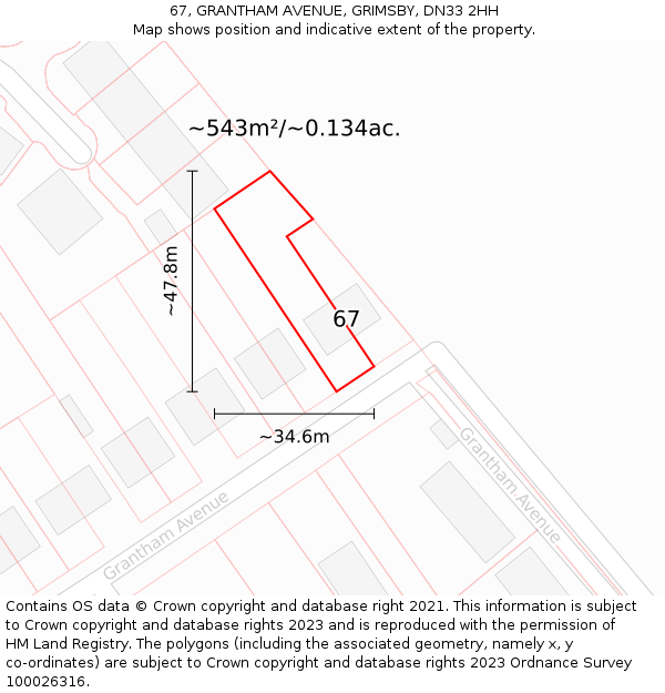 67, GRANTHAM AVENUE, GRIMSBY, DN33 2HH: Plot and title map