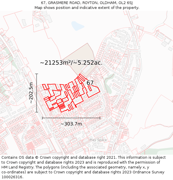 67, GRASMERE ROAD, ROYTON, OLDHAM, OL2 6SJ: Plot and title map