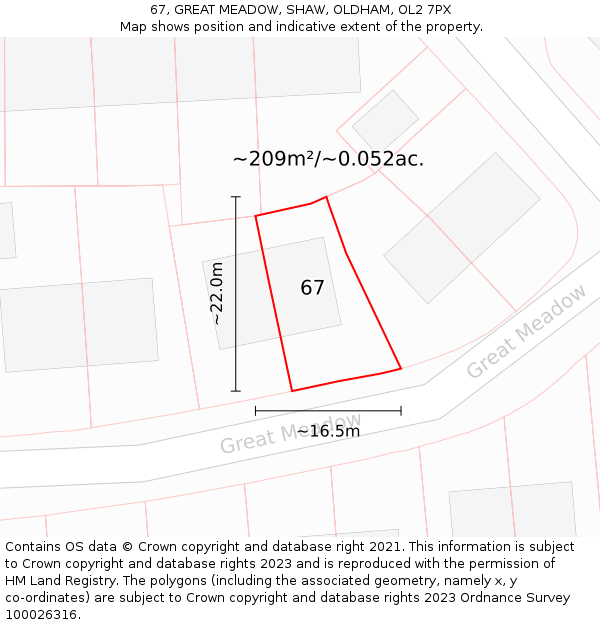 67, GREAT MEADOW, SHAW, OLDHAM, OL2 7PX: Plot and title map