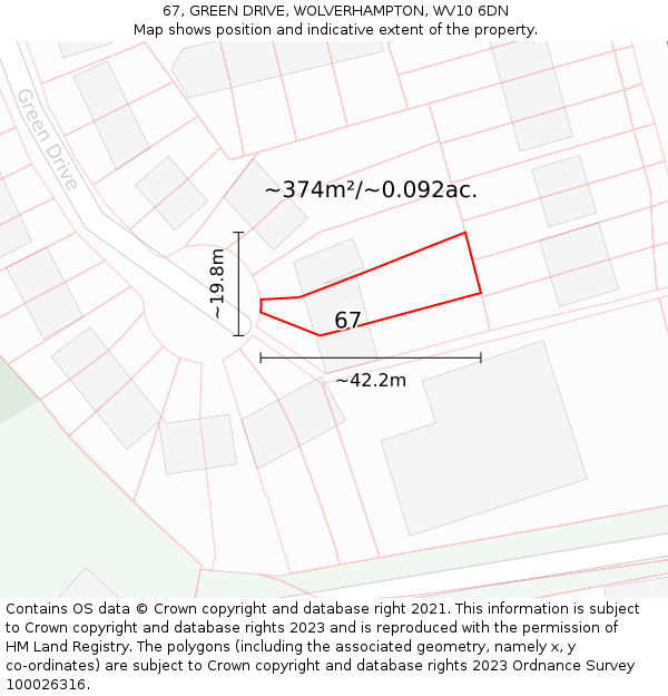67, GREEN DRIVE, WOLVERHAMPTON, WV10 6DN: Plot and title map