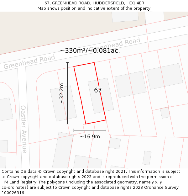 67, GREENHEAD ROAD, HUDDERSFIELD, HD1 4ER: Plot and title map