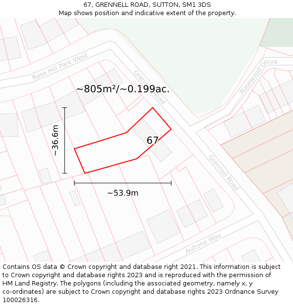 67, GRENNELL ROAD, SUTTON, SM1 3DS: Plot and title map