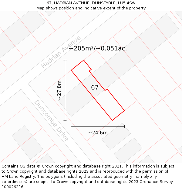 67, HADRIAN AVENUE, DUNSTABLE, LU5 4SW: Plot and title map