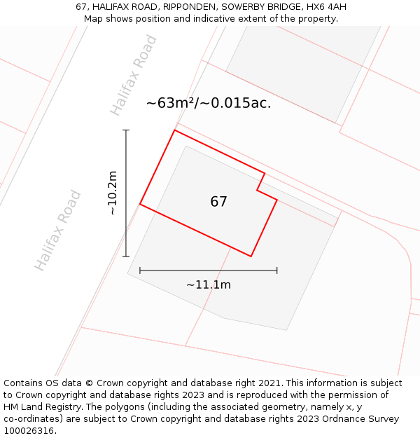67, HALIFAX ROAD, RIPPONDEN, SOWERBY BRIDGE, HX6 4AH: Plot and title map