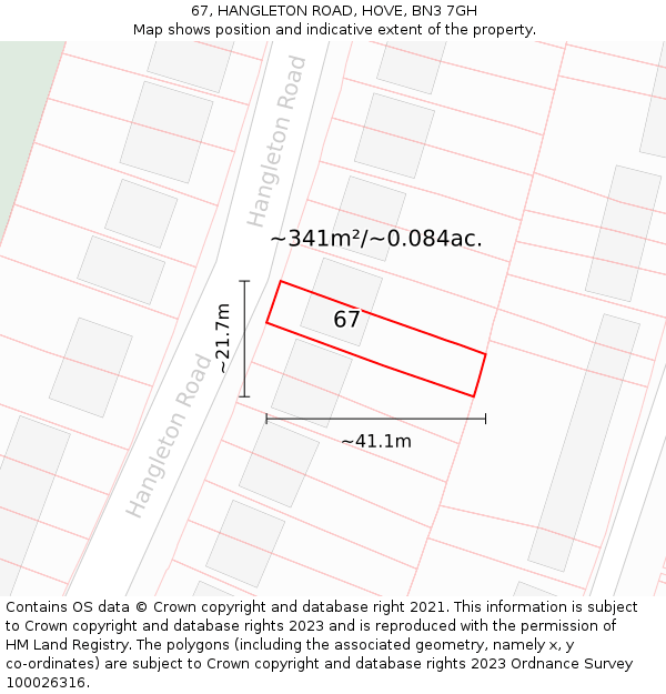 67, HANGLETON ROAD, HOVE, BN3 7GH: Plot and title map