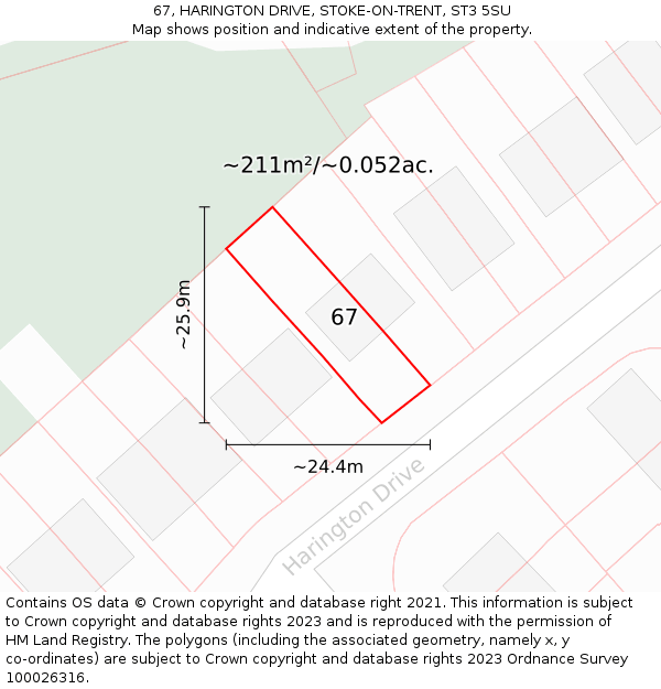 67, HARINGTON DRIVE, STOKE-ON-TRENT, ST3 5SU: Plot and title map