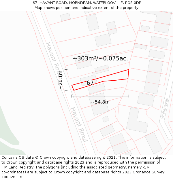 67, HAVANT ROAD, HORNDEAN, WATERLOOVILLE, PO8 0DP: Plot and title map