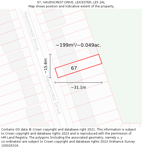 67, HAVENCREST DRIVE, LEICESTER, LE5 2AL: Plot and title map