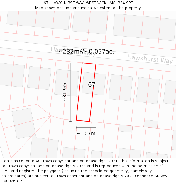 67, HAWKHURST WAY, WEST WICKHAM, BR4 9PE: Plot and title map