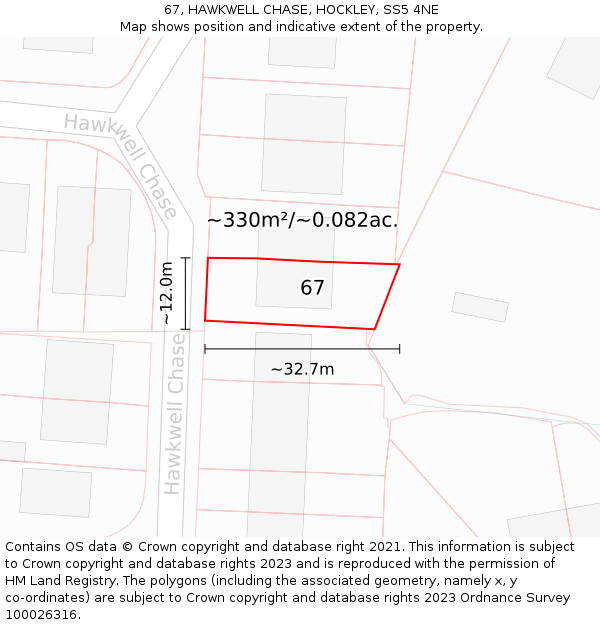 67, HAWKWELL CHASE, HOCKLEY, SS5 4NE: Plot and title map