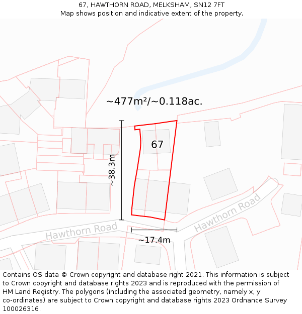 67, HAWTHORN ROAD, MELKSHAM, SN12 7FT: Plot and title map